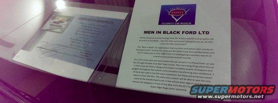 Document about Men in Black Ford LTD from Celebrity Car Museum