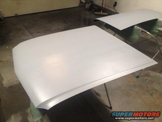 1965 Mustang top of hood in urethane primer
