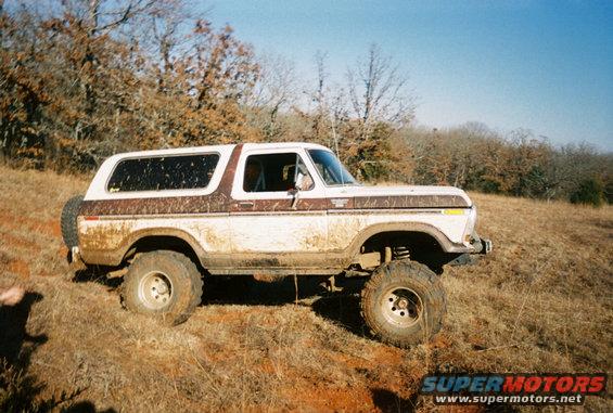 1978 Ford Bronco, lifted, white and brown, off-roading