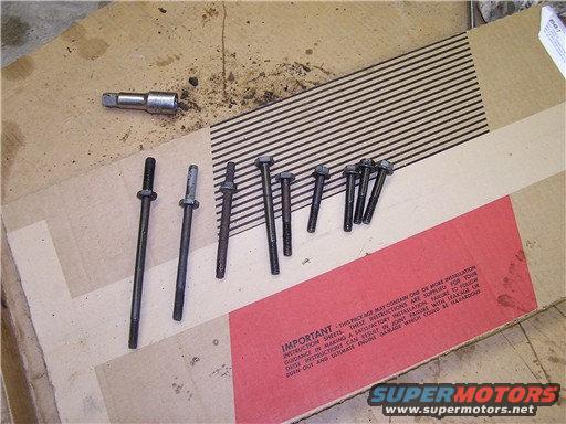 Bolts and a socket wrench on a cardboard box with red and black stripes