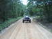 1992 Ford Bronco - A person drives a custom buggy down a dirt road surrounded by trees.