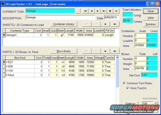 Computer screen displaying logistics software with tables of container and part data