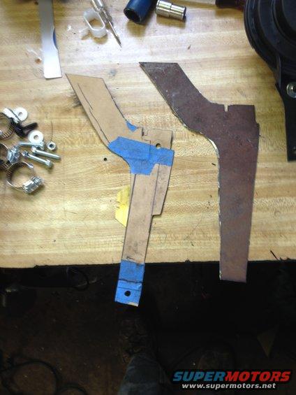 img_1508.jpg Steel rough cut for the lower bracket. I ended up having to trim this down quite a bit. The angle section hit the air filter and the long section wasn't long enough because I didn't think bout having to put the voltage regulator back in. Not a big deal. Just another weld I wasn't planning.