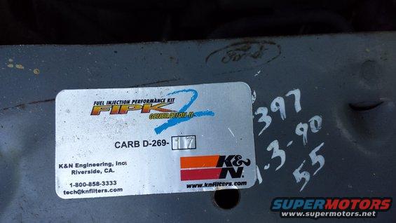 Label for Ford FIPK Generation II fuel injection performance kit, part number CARB D-269-117, from K&N Engineering