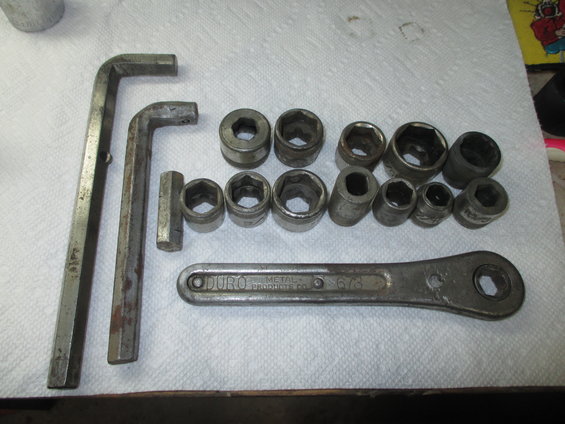 Socket wrench set with hex keys and a Duro Metal Products Co. ratchet