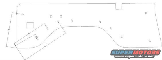 Diagram showing dimensions and mounting points for a vehicle fender liner