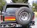1979 Ford Bronco - Rear view of a Ford Bronco with a spare tire and a distinctive orange stripe on the fender.