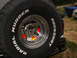 1979 Ford Bronco - Spare tire with raised white lettering is mounted on the rear bumper of a vehicle.