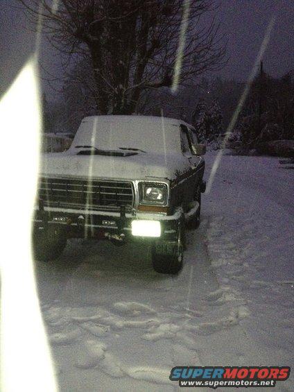 1979 Ford Bronco front view in snow