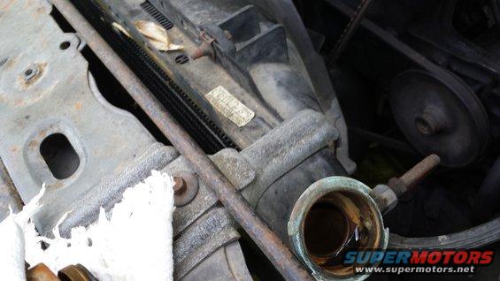 Engine bay detail showing radiator, hoses, and belts