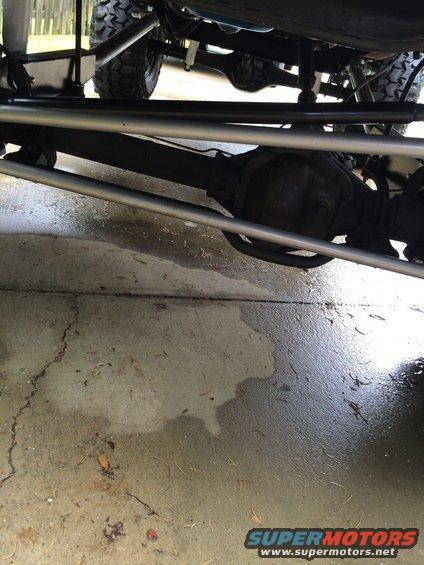 Undercarriage view showing suspension components and differential of a vehicle