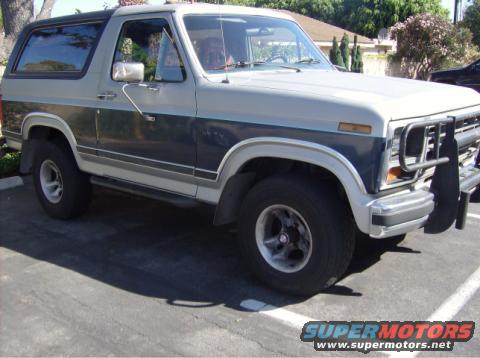 Gray and dark blue two-tone Ford Bronco parked in a lot