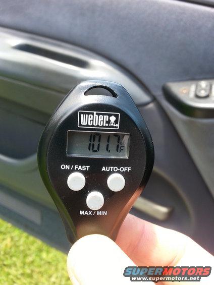 20140629_122521.jpg Testing my A/C...it was over 101 yesterday. granted, that was in the sun..not sure what the heat index was. with the humidity, it was probably closer to 110..
