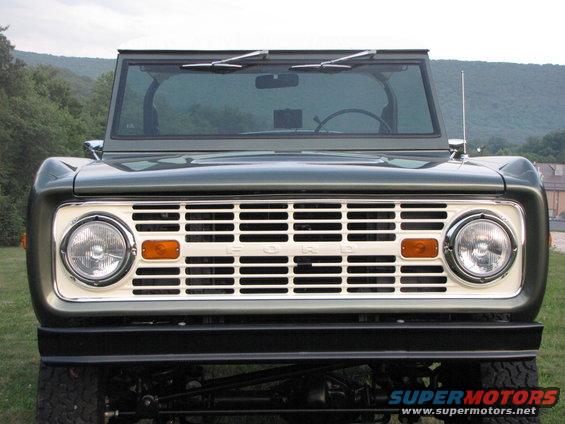 Front view of a 1979 Ford Bronco showing the grille and headlights