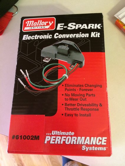 Mallory E-Spark Electronic Conversion Kit box with part image and product benefits listed
