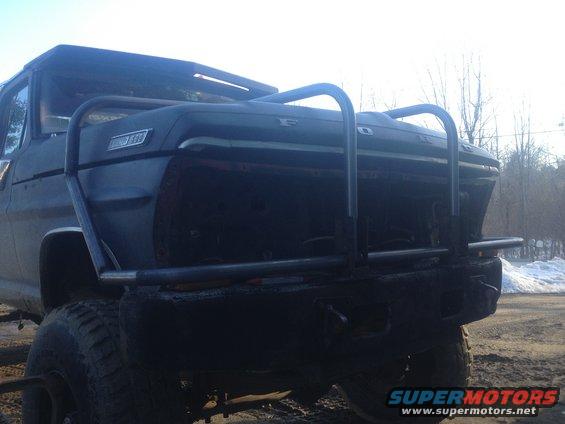 1970 Ford F-250 rear view with custom bumper and roll cage