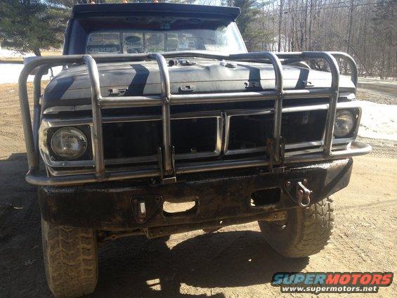 Front view of a 1970 Ford F-250 with a bull bar