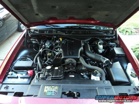 2004 Mercury Grand Marquis engine bay with hood open. Shows engine, battery, and air intake