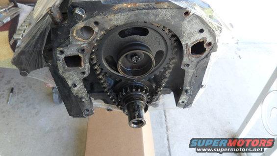 Engine timing chain and gears on a block