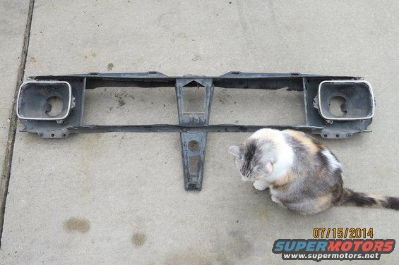 Car headlight support bracket with a cat sitting next to it