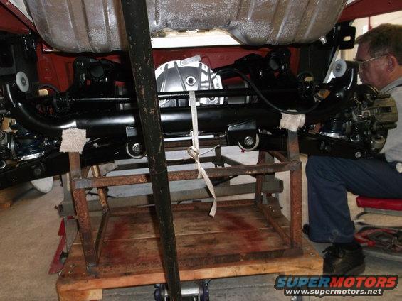 Final installation of IRS rear end. Now just hook up the brake lines, emergency brake cables, etc.. and it is ready to be a roller.