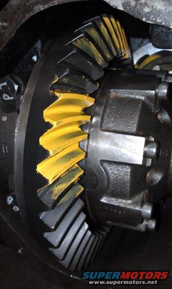 Close-up of differential gears with yellow marking compound