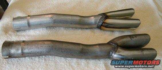 Two exhaust tips, one polished, one used
