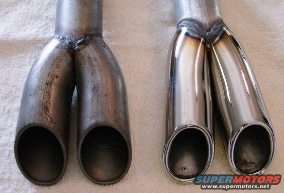 Dual exhaust tips, one polished, one unpolished