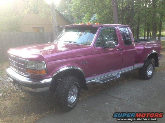 Purple 1992 Ford F-150 pickup truck, 3/4 front view