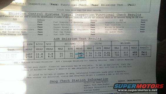 Smog check document with emission test results