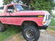 1979 Ford Bronco - This 1979 Ford Bronco is shown from the front three-quarter view, lifted with off-road tires.