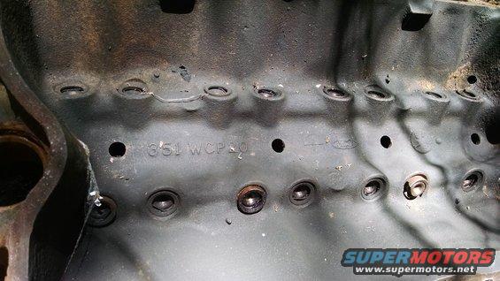 Engine block casting with "351 WCP30" stamped on it