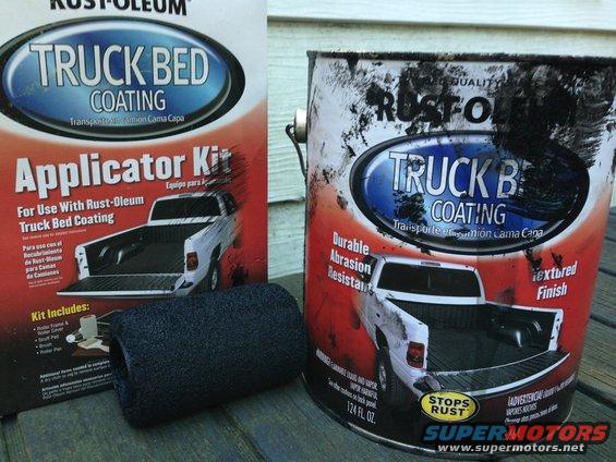 Rust-Oleum Truck Bed Coating applicator kit box and can with a roller