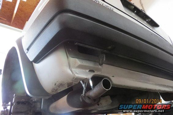 Rear bumper and exhaust pipe of a Volkswagen. Date stamp says 09/01/2014