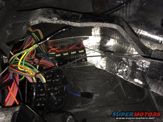 1965 Mustang AAW fuse and relay panel mounted to DS kick panel
