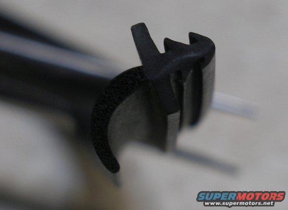 Black rubber seal with foam backing and a grooved edge, close-up