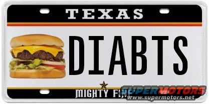 Texas license plate with hamburger and DIABTS
