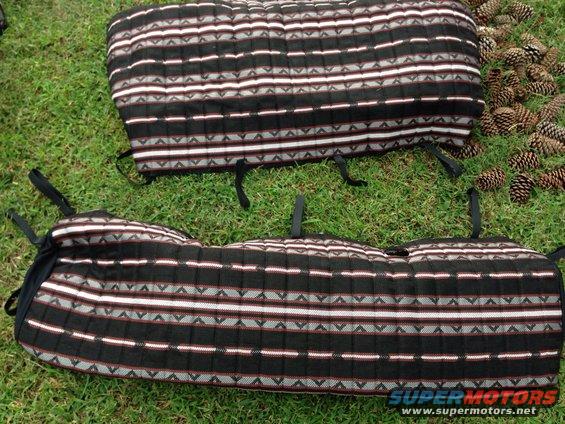 Seat covers with striped pattern and straps