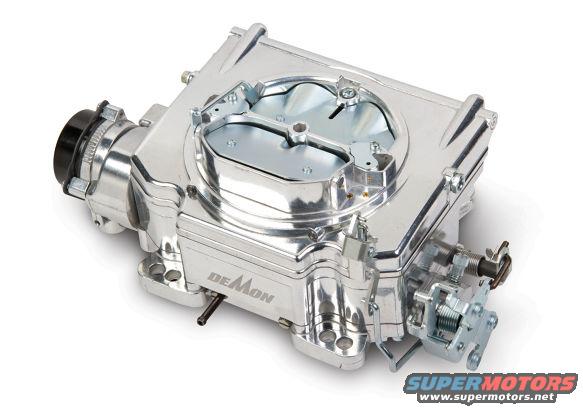 Shiny chrome carburetor with 'Demon' logo visible