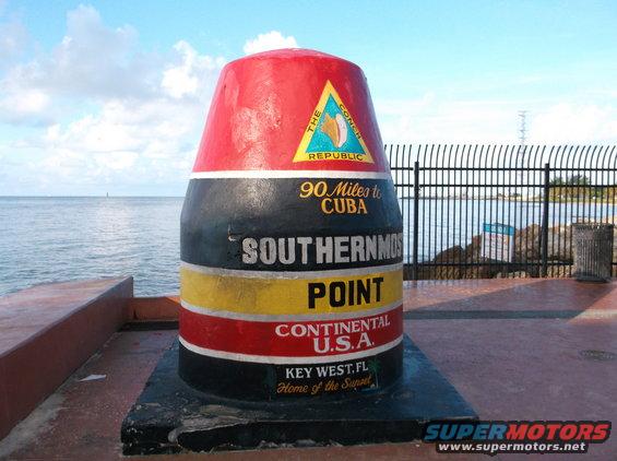 Key West's Southernmost Point buoy, says 90 miles to Cuba and Continental USA