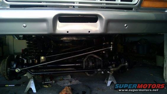 1979 Ford Bronco front suspension and undercarriage on jack stands
