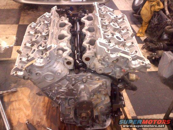 Engine block with V-shaped cylinder banks and intake manifold removed