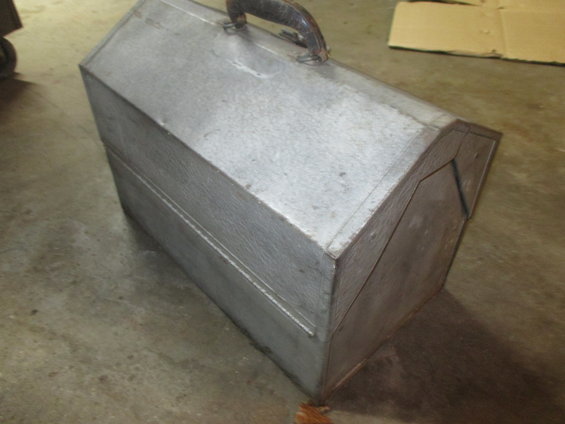 metal toolbox with a handle on top
