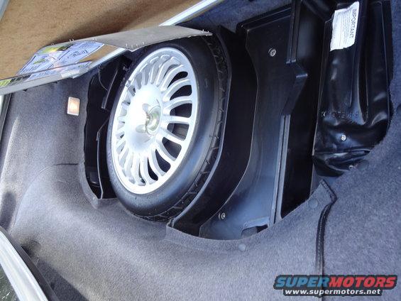 Spare tire and jack in the trunk of a car
