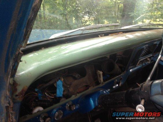 1971 Ford F-250 interior showing dashboard, steering column, and exposed wiring