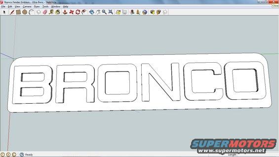 White 3D model of a Bronco emblem with cut-out letters