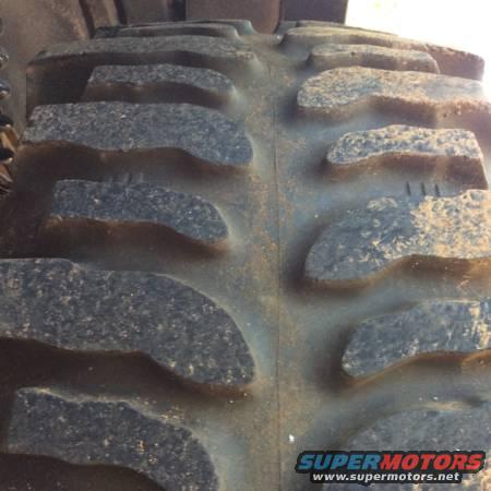 Close-up of a large, aggressive tire tread pattern