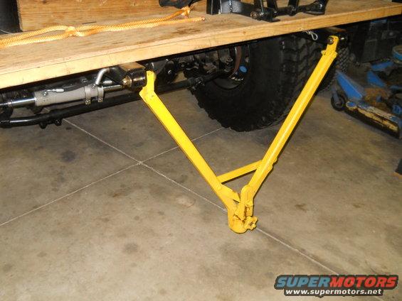 Yellow trailer hitch mechanism attached to vehicle frame