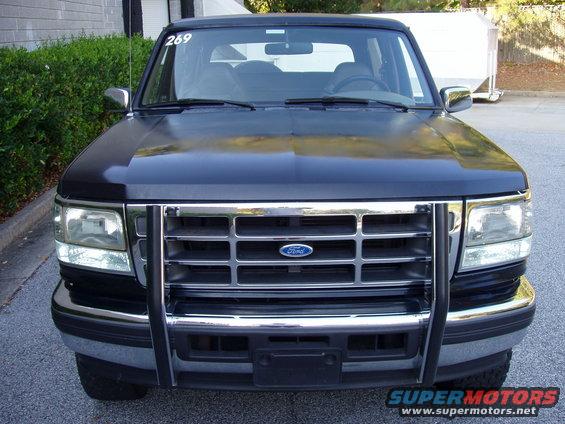 Black 1996 Ford Bronco front view with chrome grille and bull bar