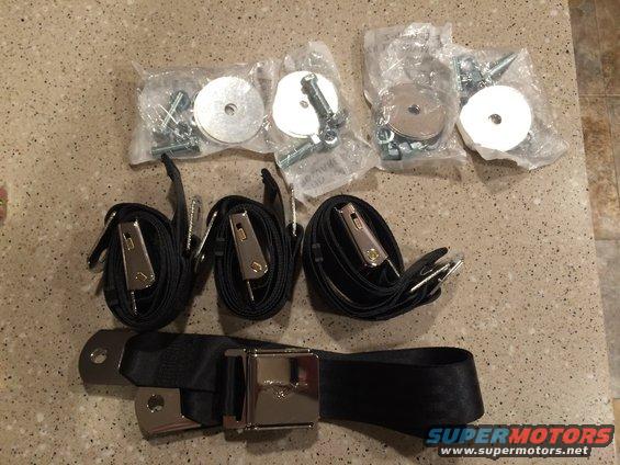 1965 Mustang black seat belts with embossed running horse